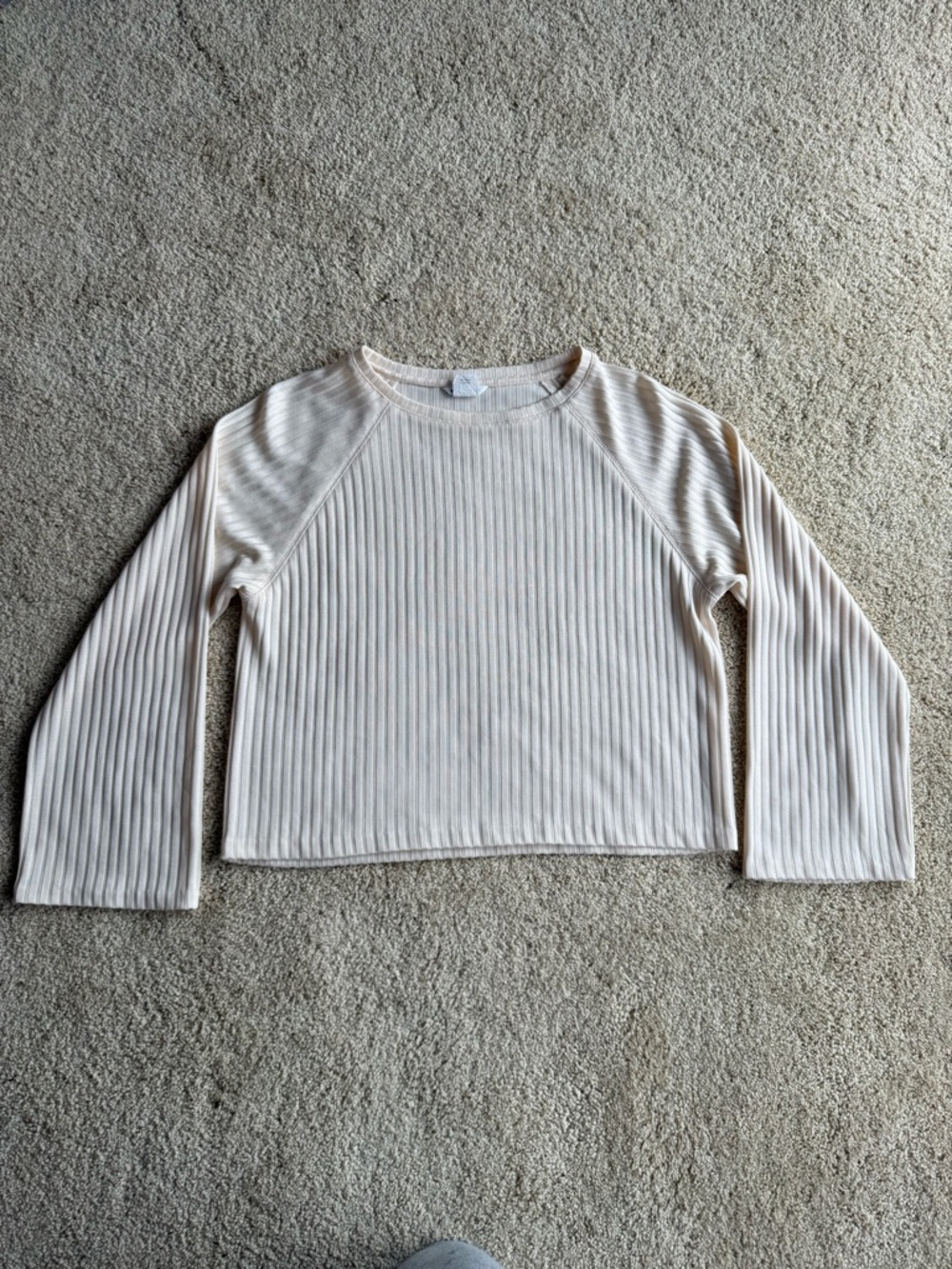Club Monaco Ribbed Crop Top Sweater Womens S Beige Long Sleeve Minimalist